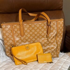 Fossil Brown and Gold Tote Bag Set
